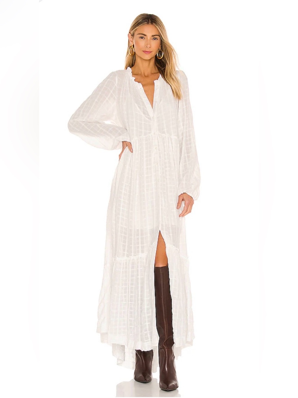 Free People Eddie IvoryLong Sleeve Tiered Maxi Dress